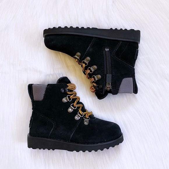 UGG Kids Hilmar CWR Waterproof Lace Up Black Suede Boots - Picture 2 of 9